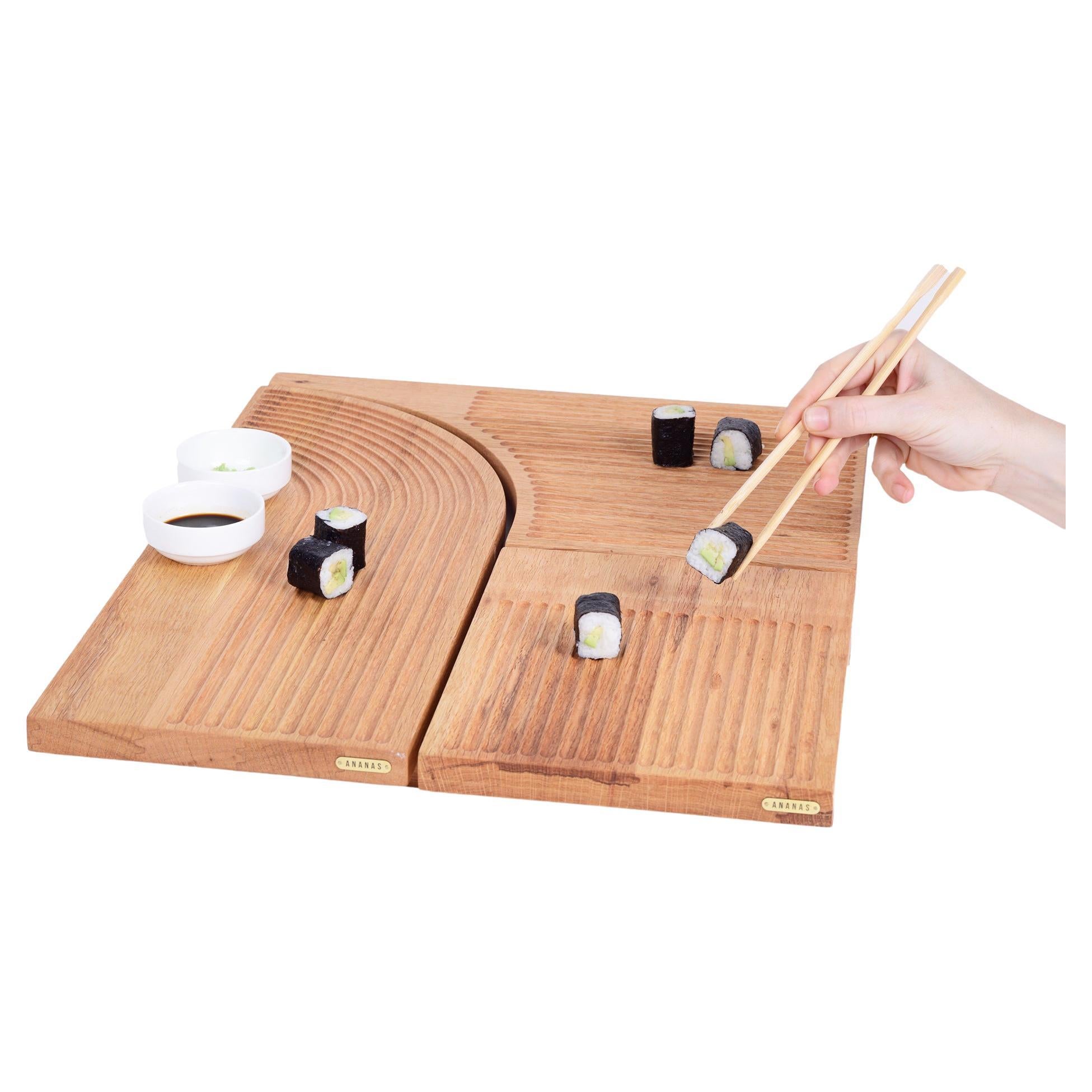 Handcrafted Solid Oak Wood Sushi Serving Board Set of Three For Sale