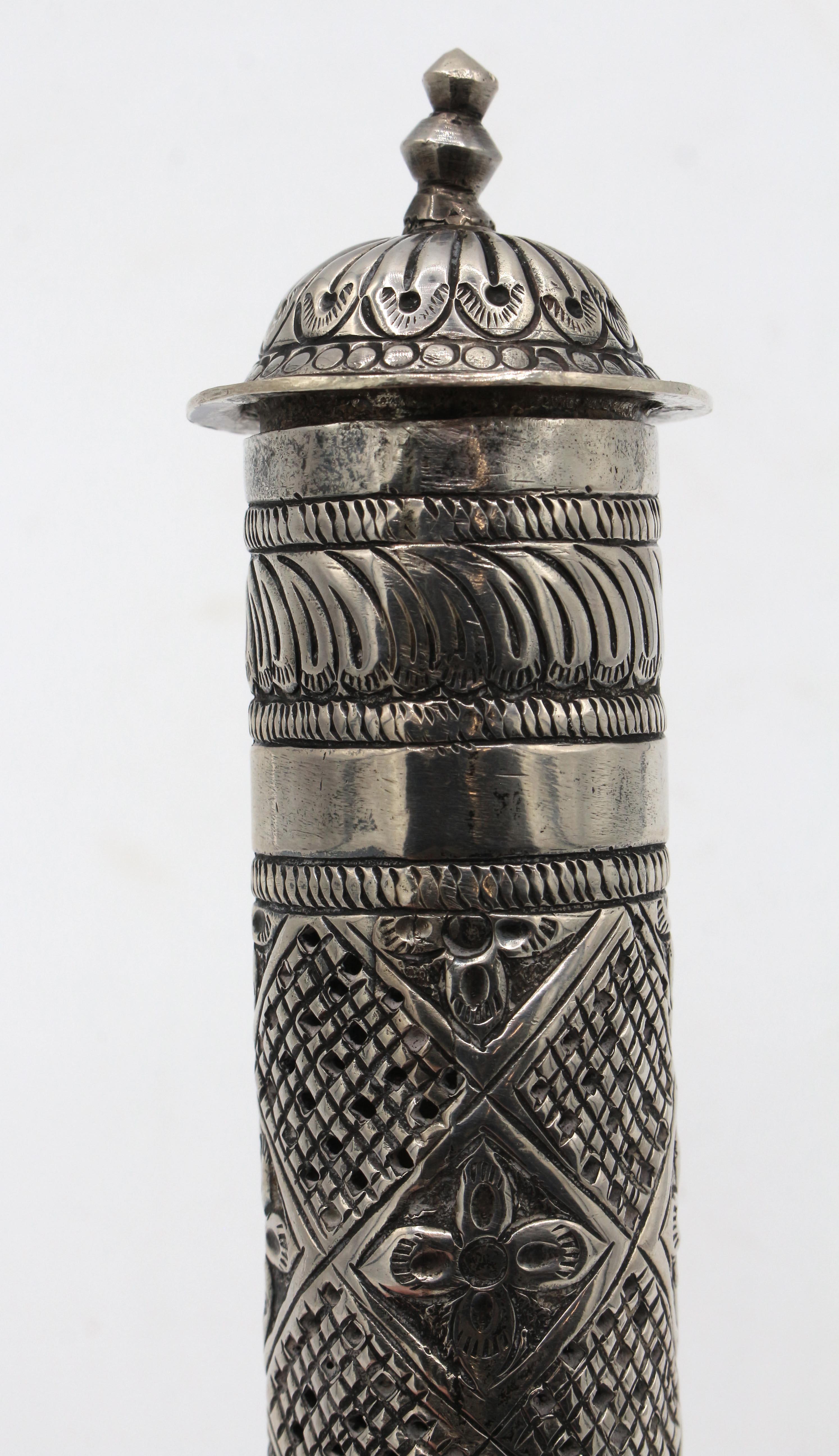 Indian Handcrafted Solid Silver Indo-Persian Scroll Carrier. Late 19th Century