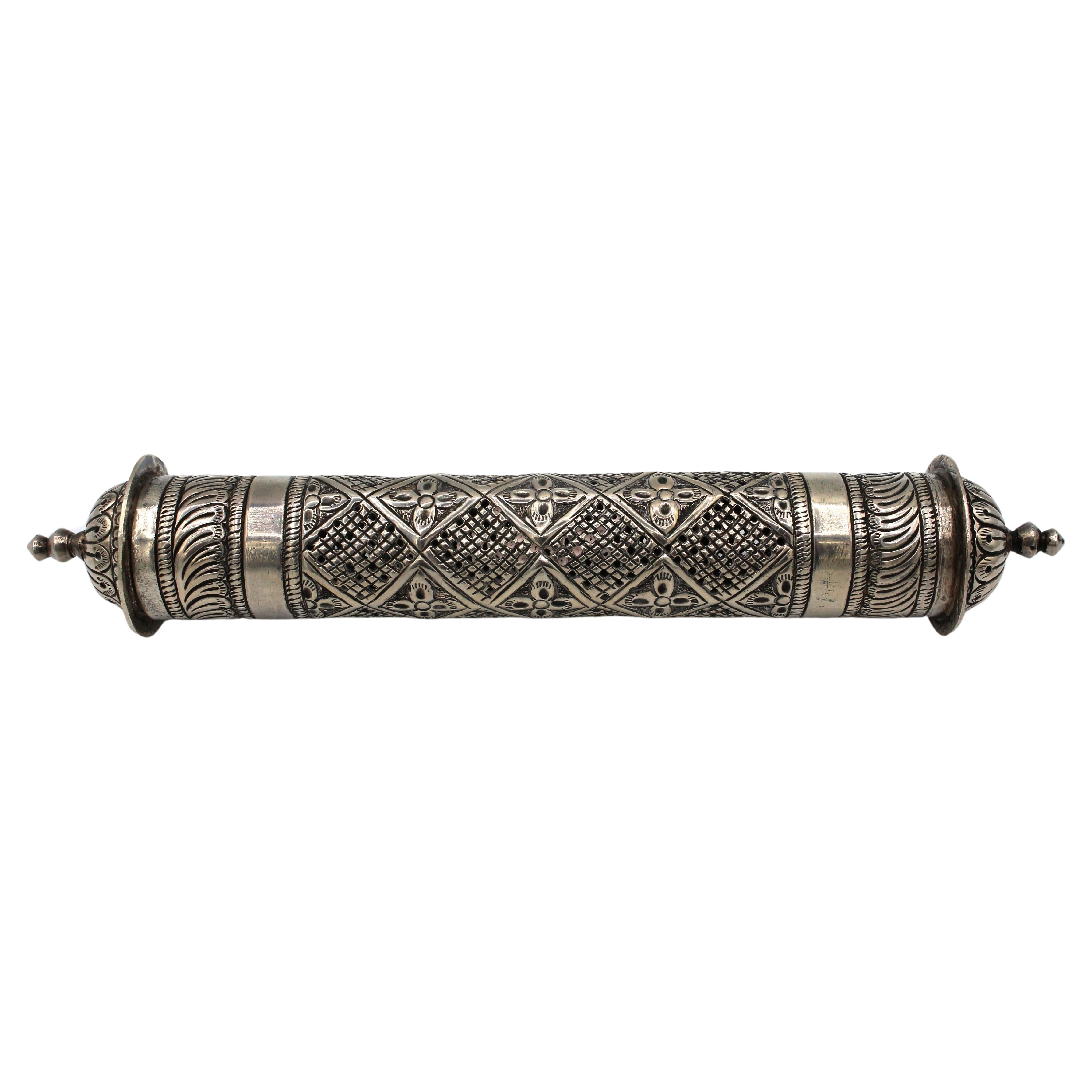 Handcrafted Solid Silver Indo-Persian Scroll Carrier. Late 19th Century