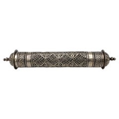 Porte-rouleau indo-persan en argent massif fabriqué à la main. Fin du 19e siècle
