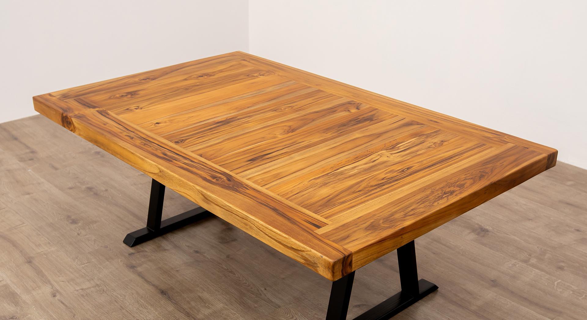 Hand-Crafted Handcrafted Solid Teak  Coffee Table with Metal Legs For Sale