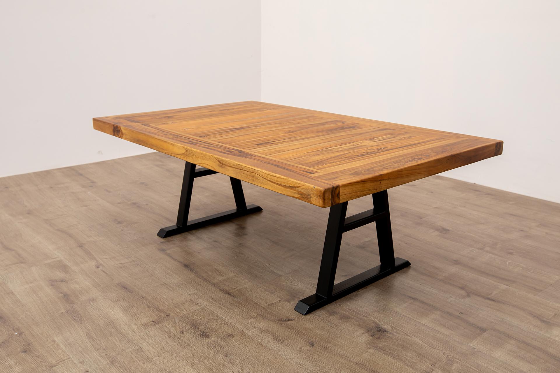 Handcrafted Solid Teak  Coffee Table with Metal Legs In New Condition For Sale In Boulder, CO