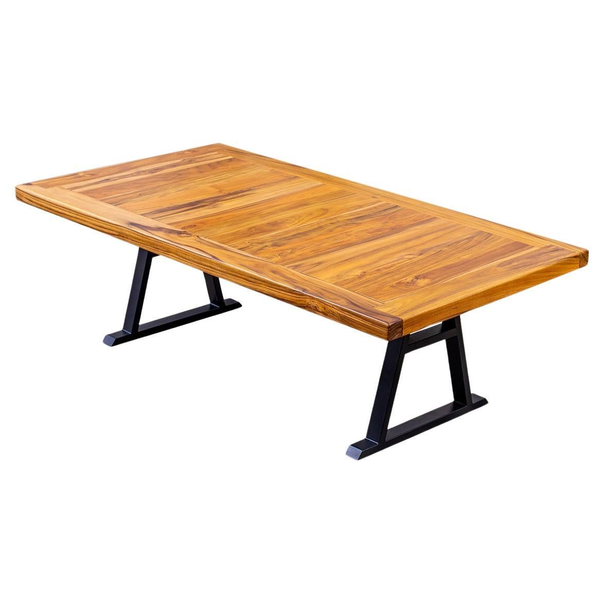Handcrafted Solid Teak  Coffee Table with Metal Legs For Sale