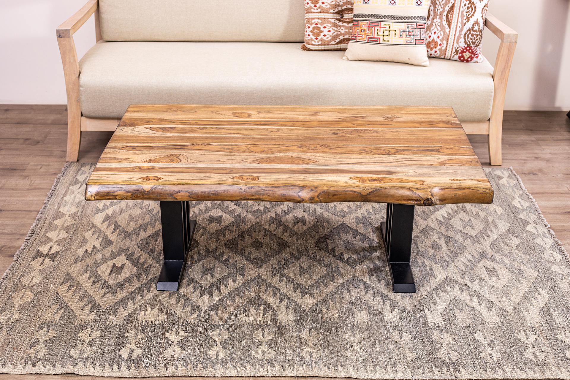 Handcrafted Solid Teak Live Edge Coffee Table with Metal Legs In New Condition For Sale In Boulder, CO