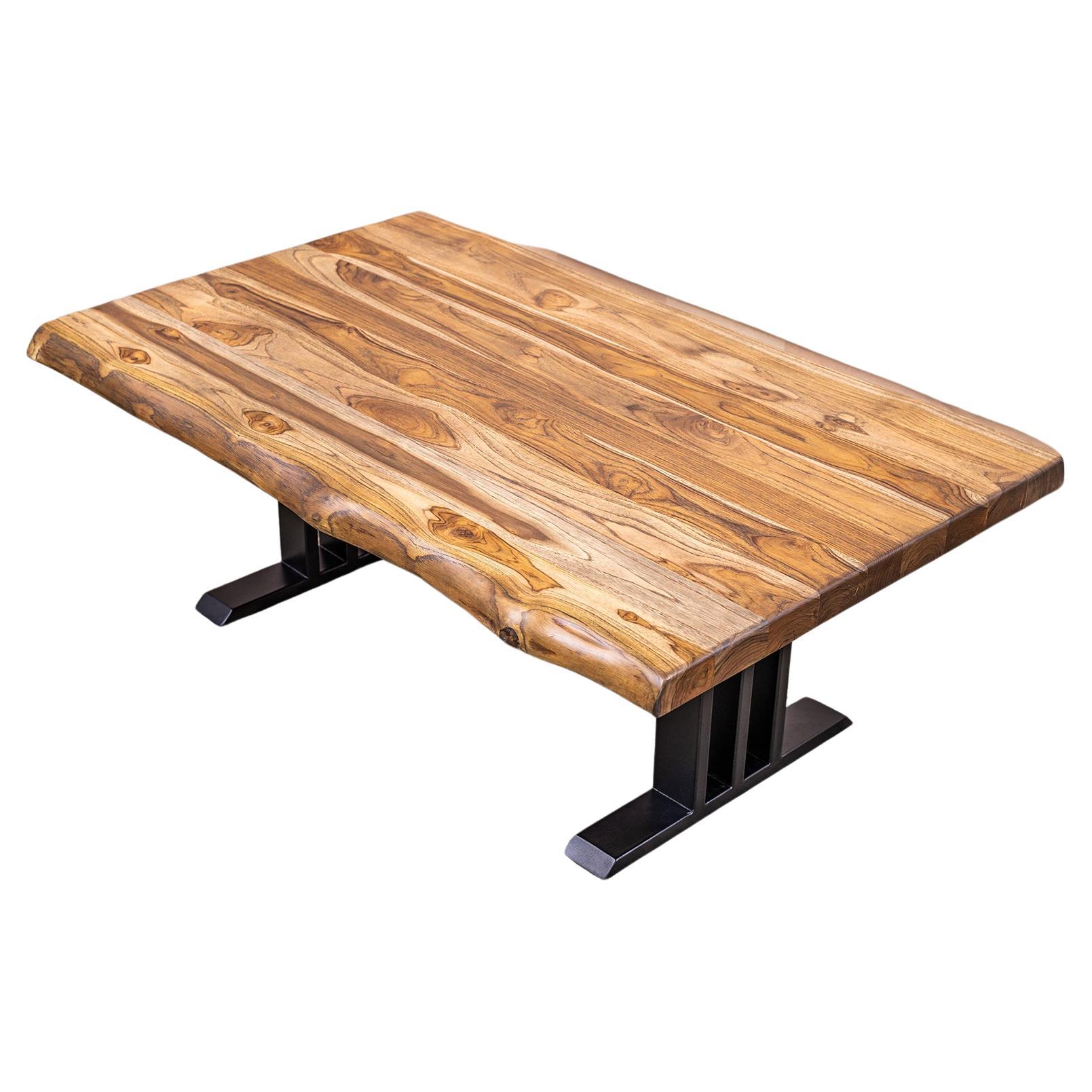 Handcrafted Solid Teak Live Edge Coffee Table with Metal Legs