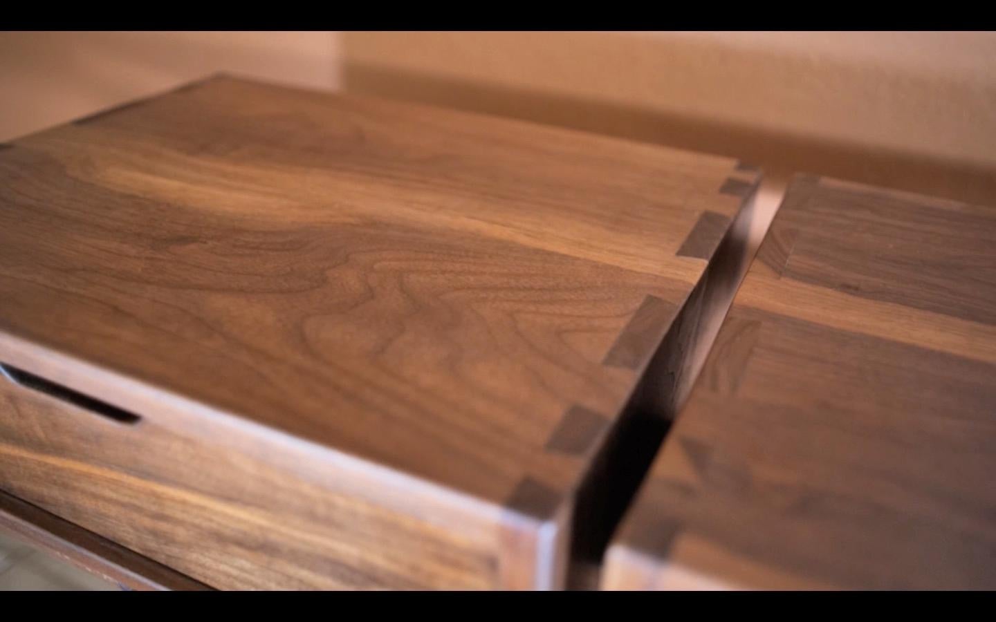 Mid-Century Modern Handcrafted Solid Walnut 3-Drawer Console with Sculptural Base – Artisan-Made For Sale