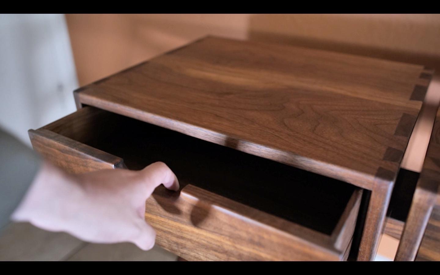 American Handcrafted Solid Walnut 3-Drawer Console with Sculptural Base – Artisan-Made For Sale