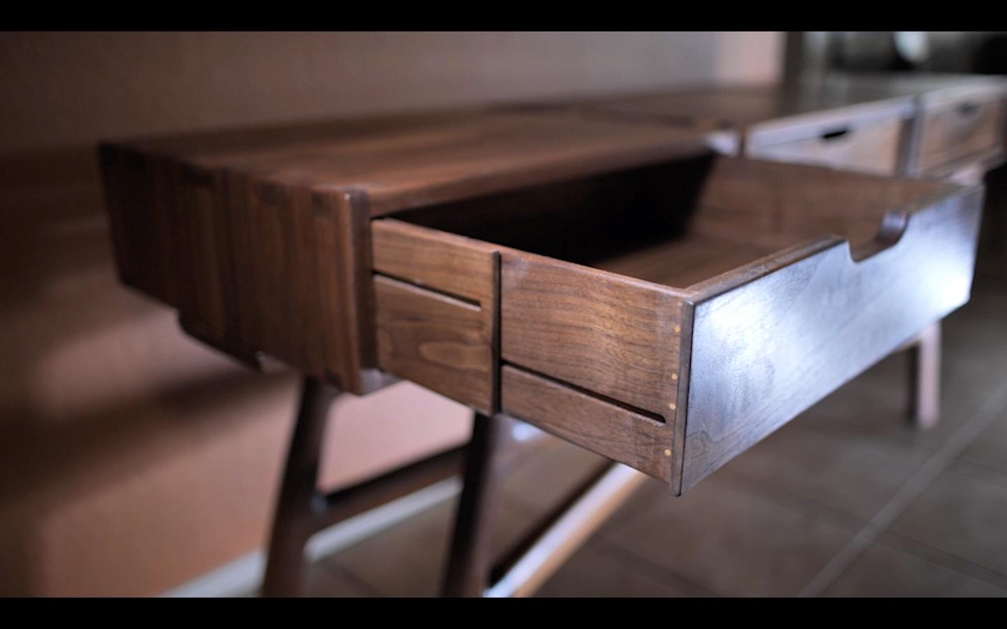 Hand-Carved Handcrafted Solid Walnut 3-Drawer Console with Sculptural Base – Artisan-Made For Sale