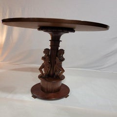 Handcrafted Solid Walnut Center Table with 19th Century Inspired Sculptures