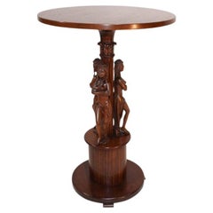 Handcrafted Solid Walnut Center Table with 19th Century Inspired Sculptures