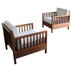 Handcrafted Solid Walnut Lounge Chairs, circa 1978