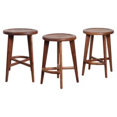 Handcrafted Solid Wood Bar or Counter Stool, Walnut - (Set of 3) Ready to Ship