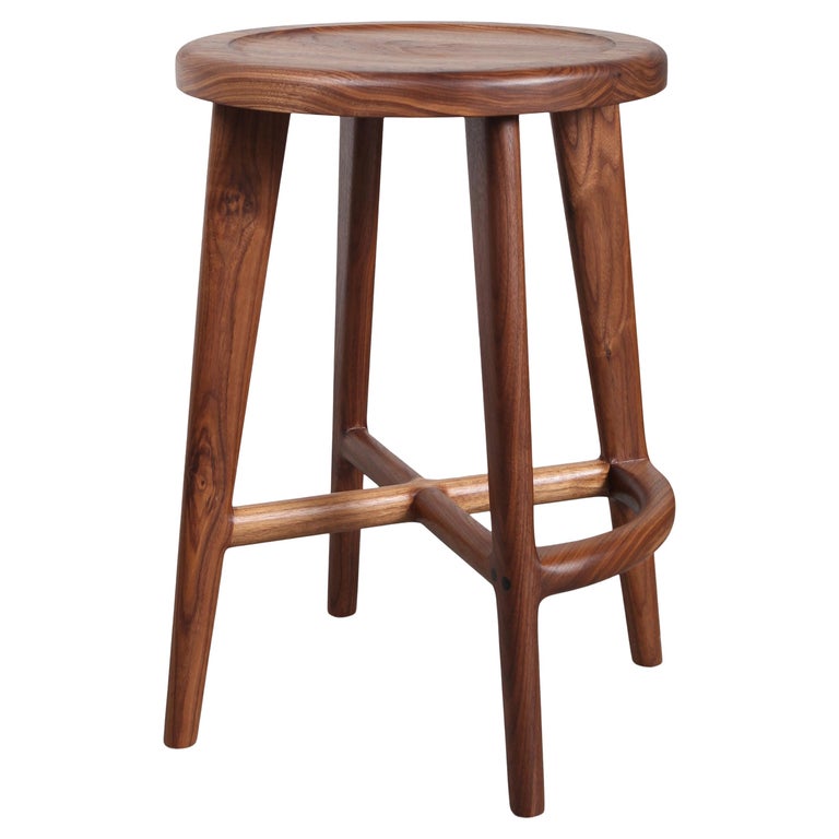 Handcrafted Solid Wood Bar or Counter Stool, Walnut Oak Ash For Sale at