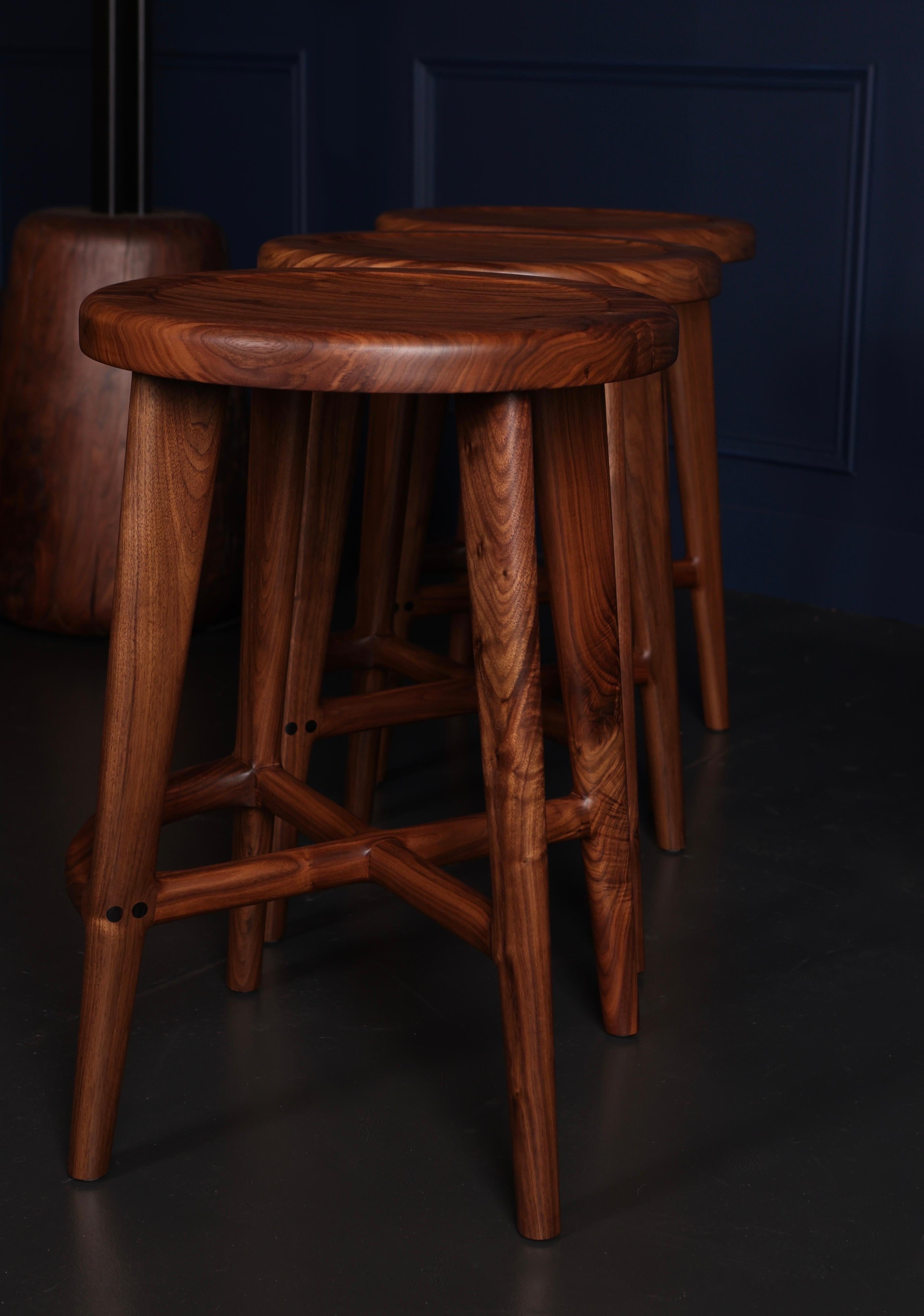 American Craftsman Handcrafted Solid Wood Bar or Counter Stools, Walnut - (Set of 2) Ready to Ship For Sale