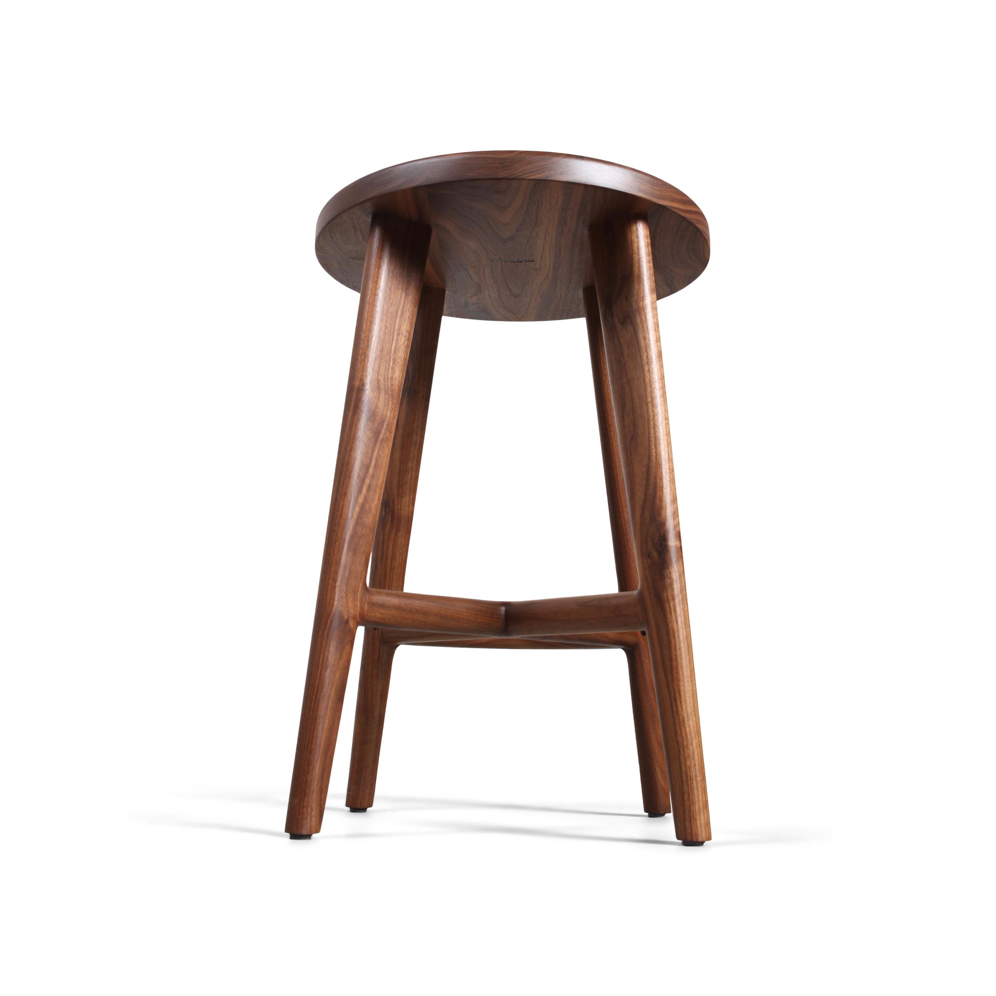 Canadian Handcrafted Solid Wood Bar or Counter Stools, Walnut - (Set of 2) Ready to Ship For Sale