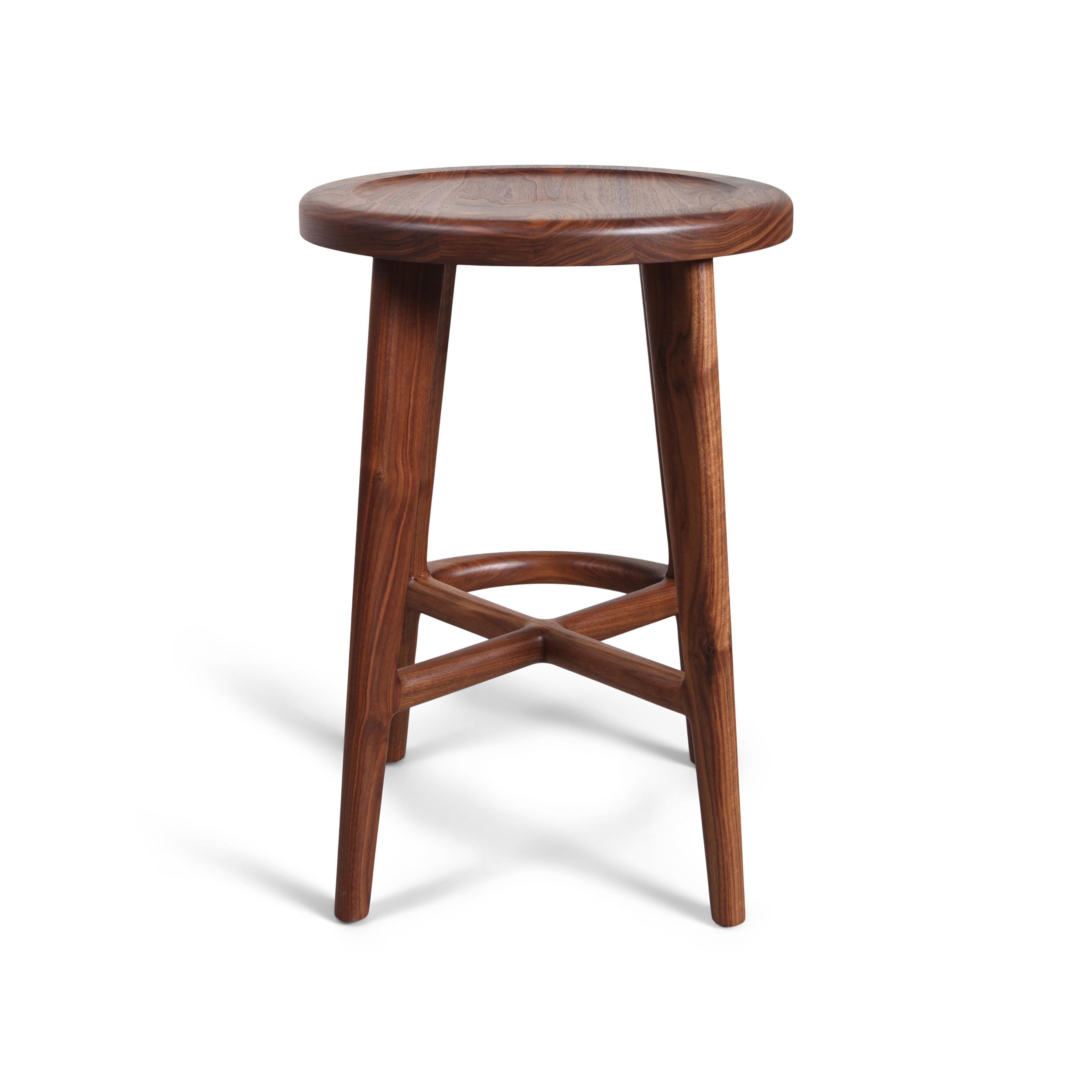Turned Handcrafted Solid Wood Bar or Counter Stools, Walnut - (Set of 2) Ready to Ship For Sale