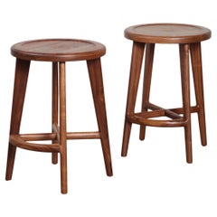 Tabourets de bar ou de comptoir en bois massif, Handcraft, Noyer - (Lot de 2) Prêt à expédier