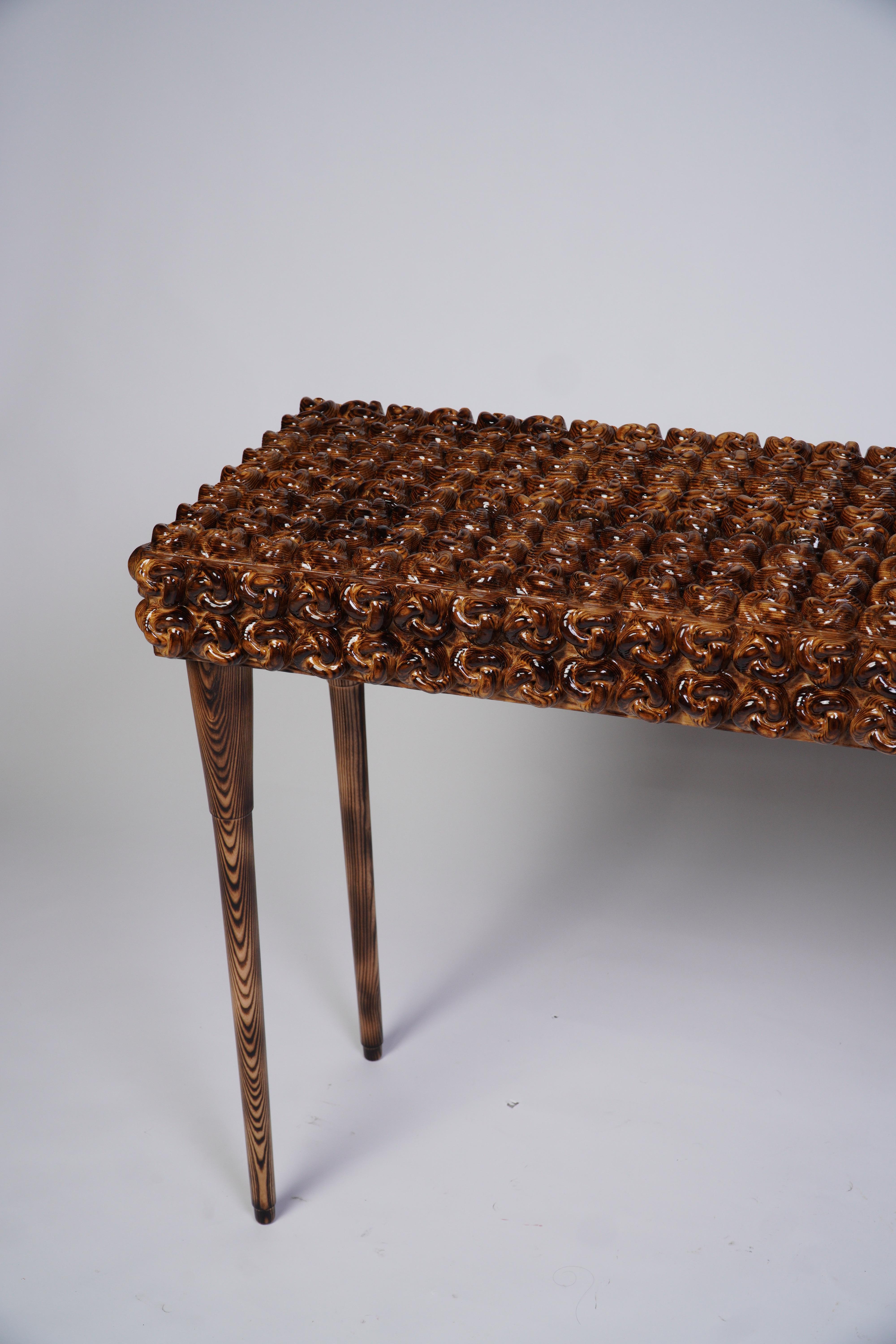 Handcrafted Solid Wood Console Table w/ Sculptural Knot - Modern Entryway Accent For Sale 4