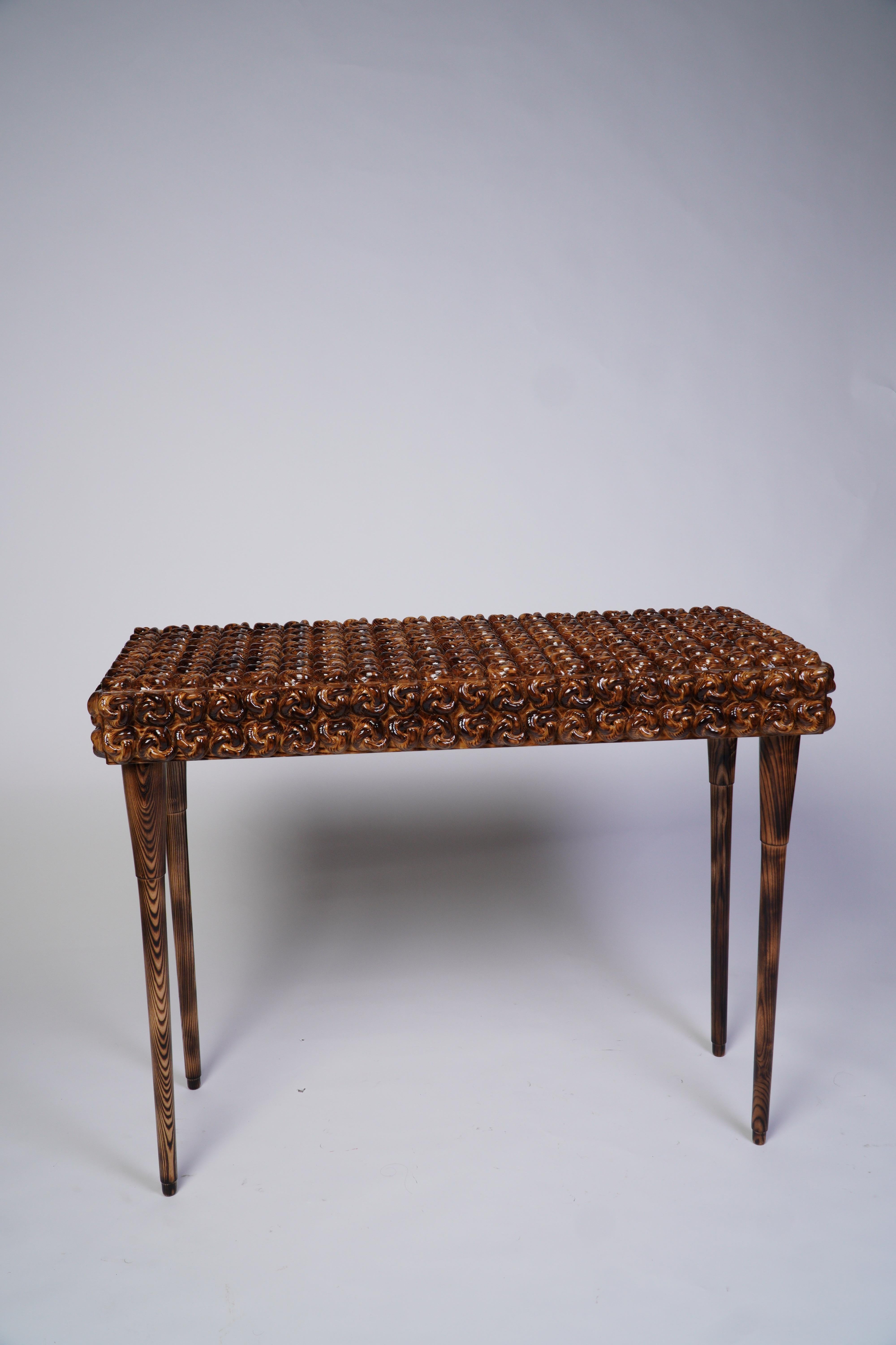 Handcrafted Solid Wood Console Table w/ Sculptural Knot - Modern Entryway Accent For Sale 9
