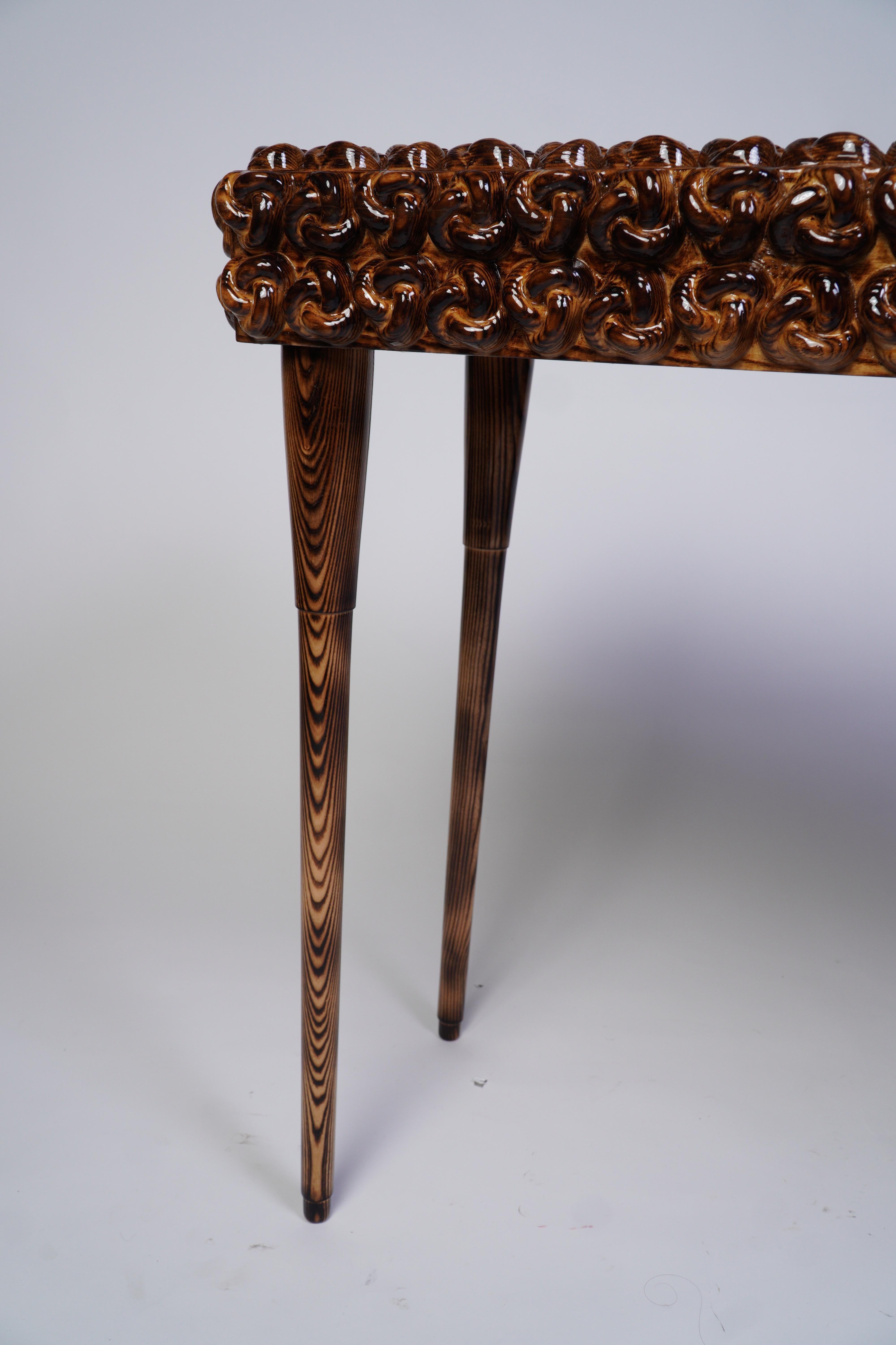 Handcrafted Solid Wood Console Table w/ Sculptural Knot - Modern Entryway Accent For Sale 12