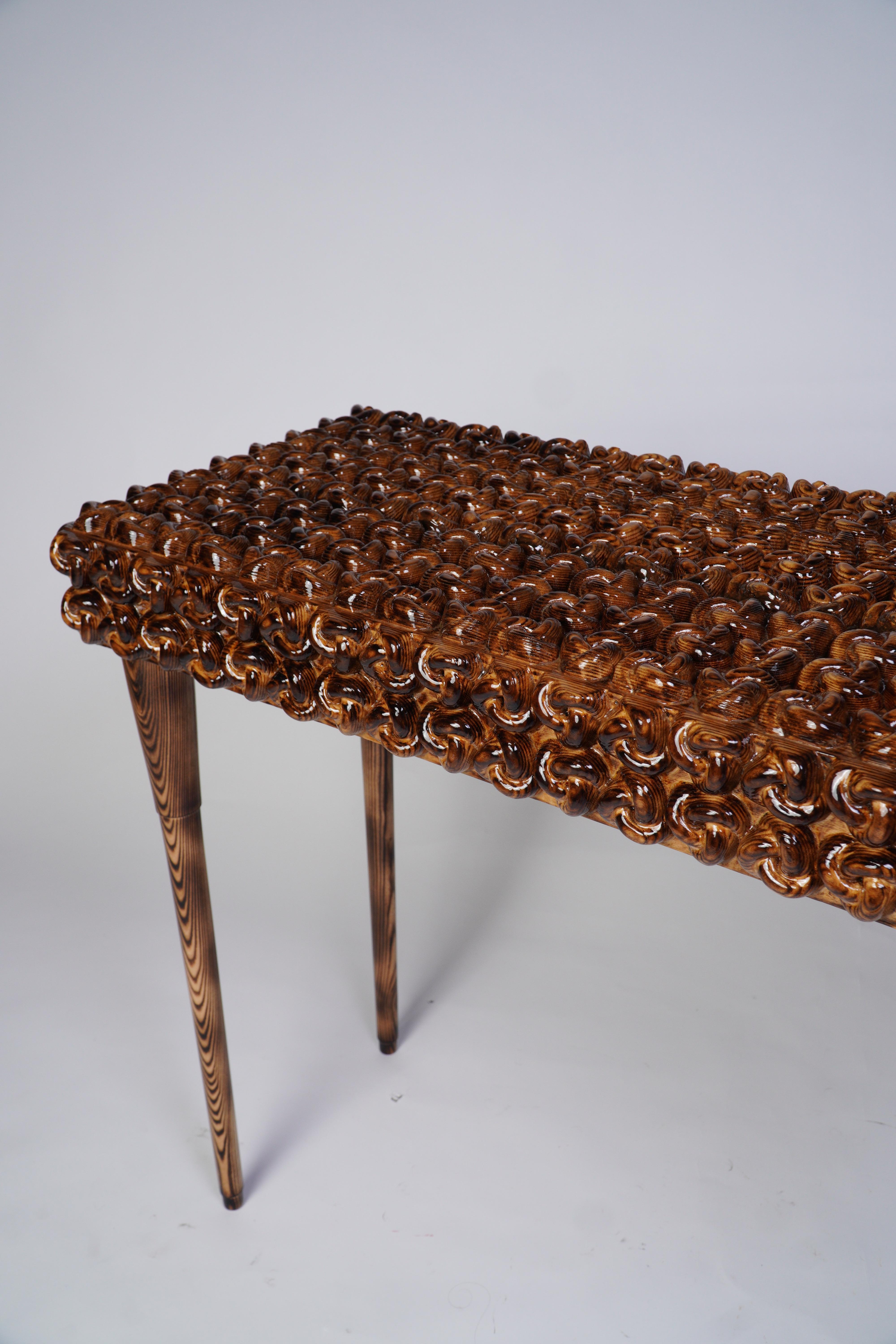 Handcrafted Solid Wood Console Table w/ Sculptural Knot - Modern Entryway Accent For Sale 6
