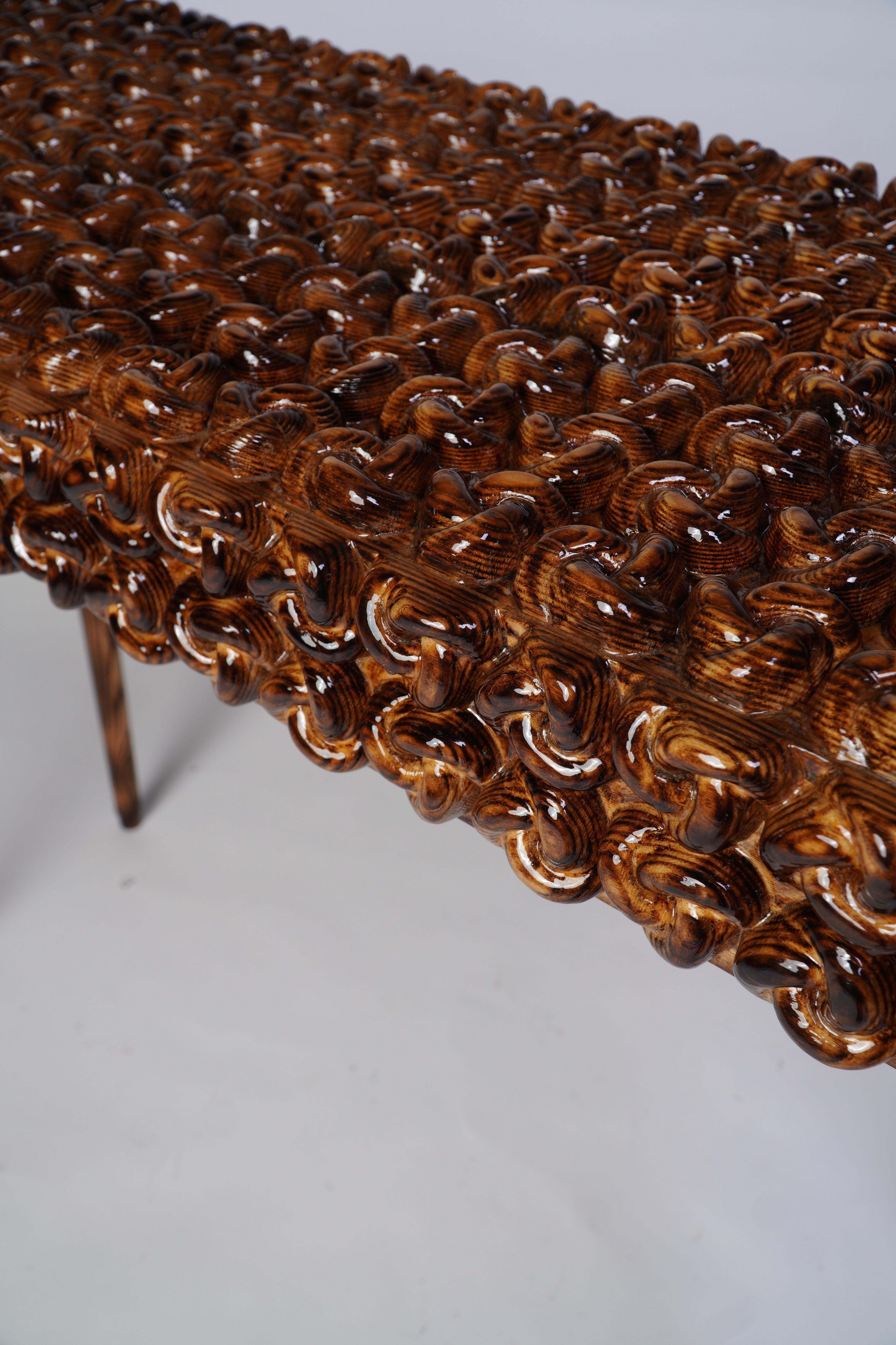 Hand-Carved Handcrafted Solid Wood Console Table w/ Sculptural Knot - Modern Entryway Accent For Sale