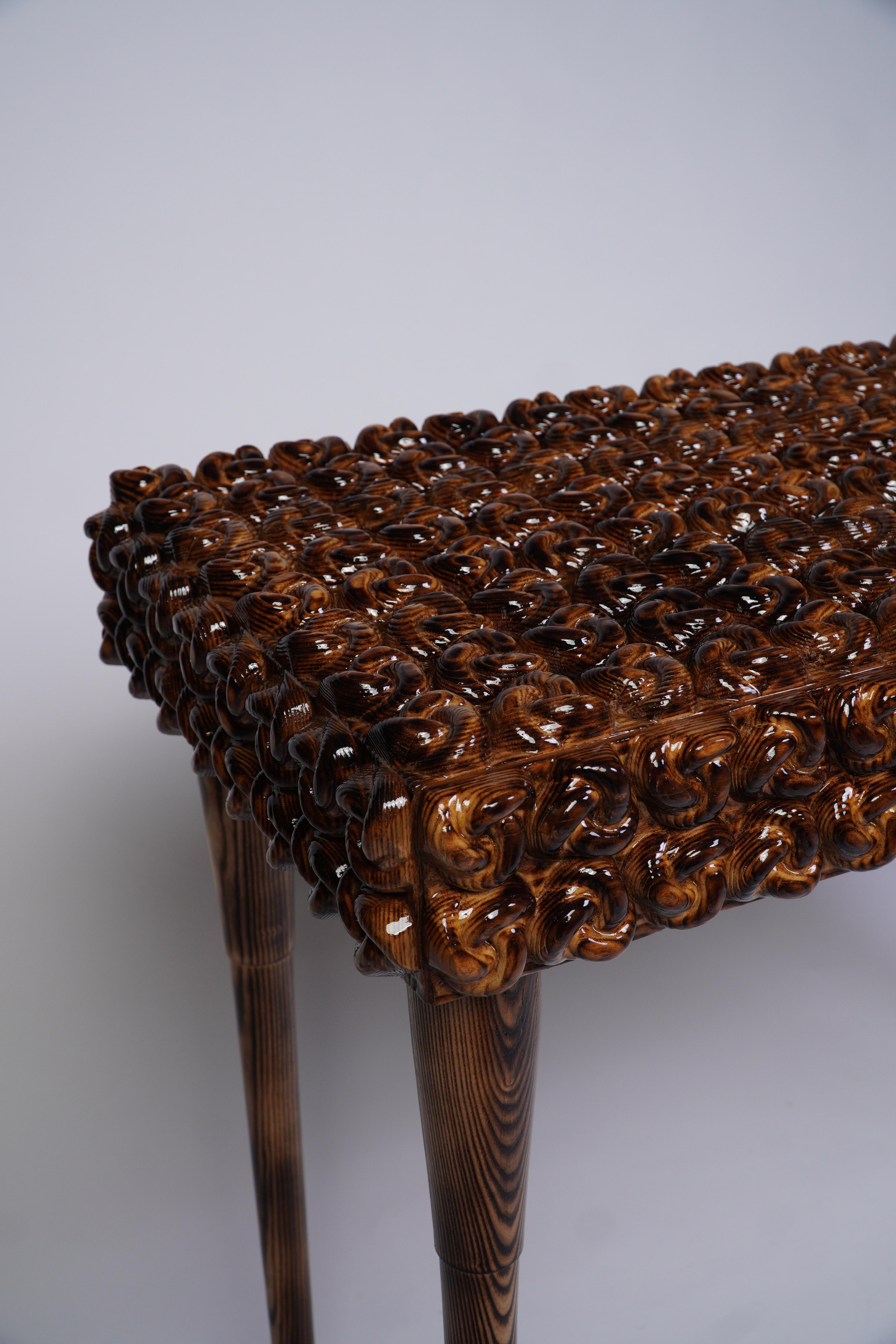 Asian Handcrafted Solid Wood Console Table w/ Sculptural Knot - Modern Entryway Accent For Sale