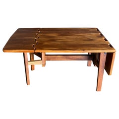 Handcrafted Solid Wood Drop Leaf Dining or Writing Table, 1980's