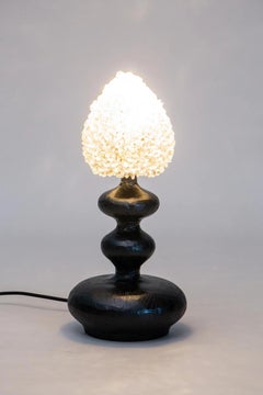 Handcrafted Solid Wood Edition Table Lamp Crystalline Bulb Art Sculpture Glint