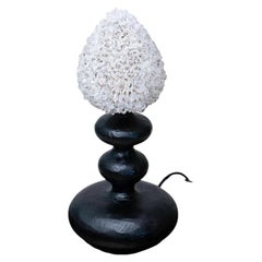 Handcrafted Solid Wood Edition Table Lamp Crystalline Bulb Art Sculpture Glint