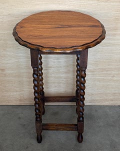 Handcrafted Solid Wood Pedestal Accent Table with Barley Twist Legs and Ebonized