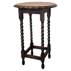 Handcrafted Solid Wood Pedestal Accent Table with Barley Twist Legs and Ebonized