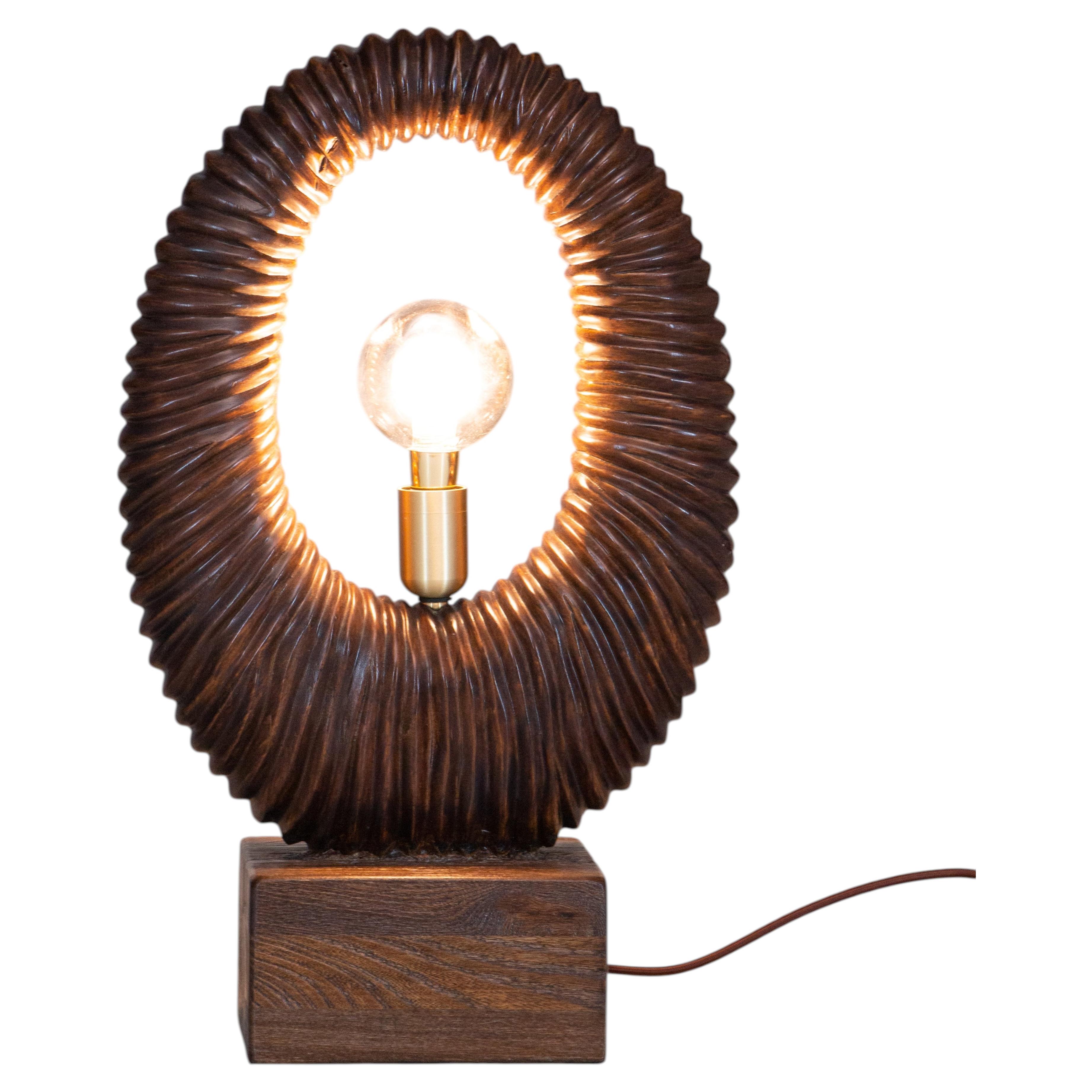 Handcrafted Solid Wood Table Lamp Collectible Art Sculpture CONTINUUM Edition UK For Sale
