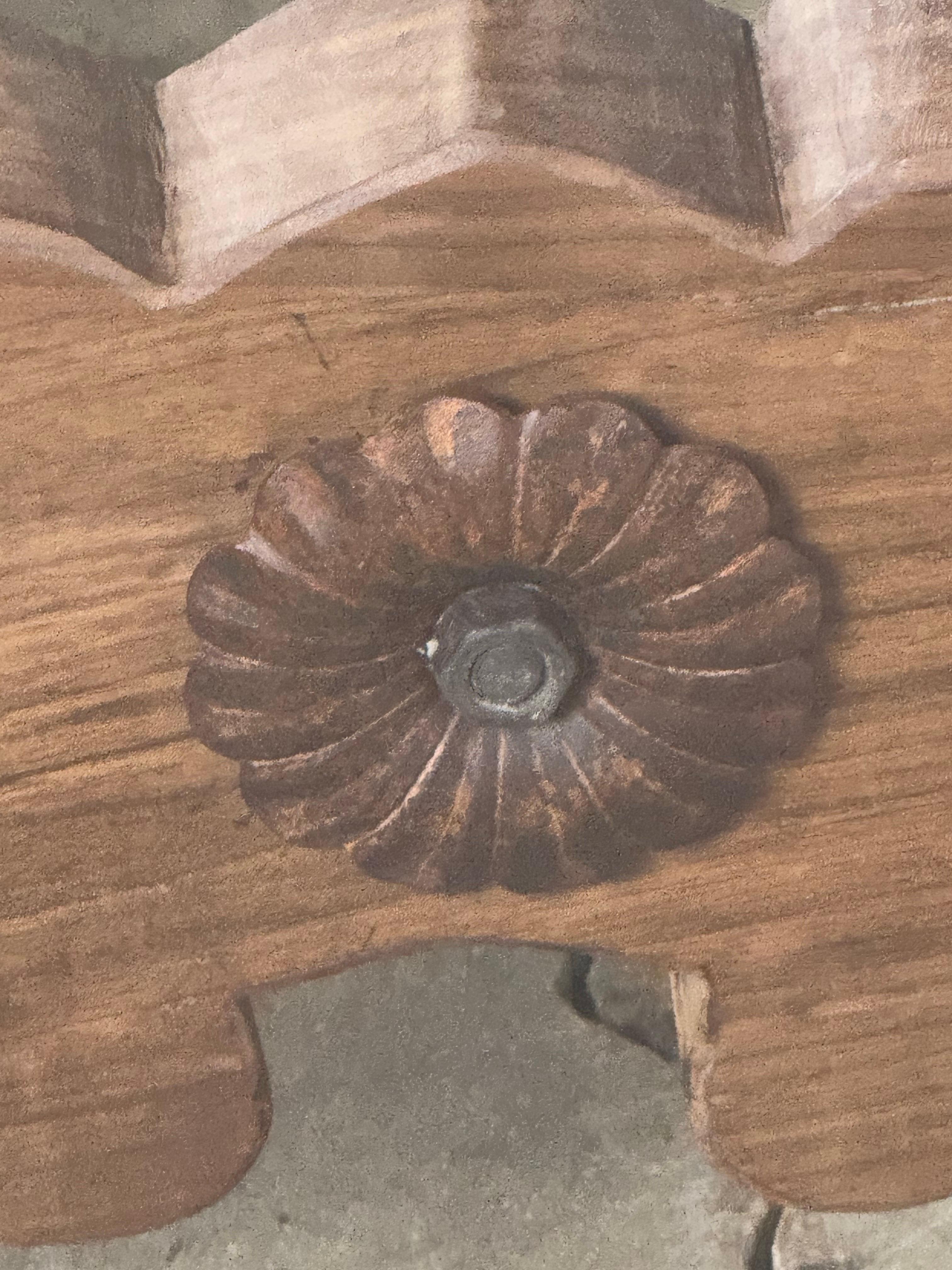 Bois Table de salle à manger à tréteaux en Wood Wood massif, fabriquée à la main, avec brancard en fer forgé en vente