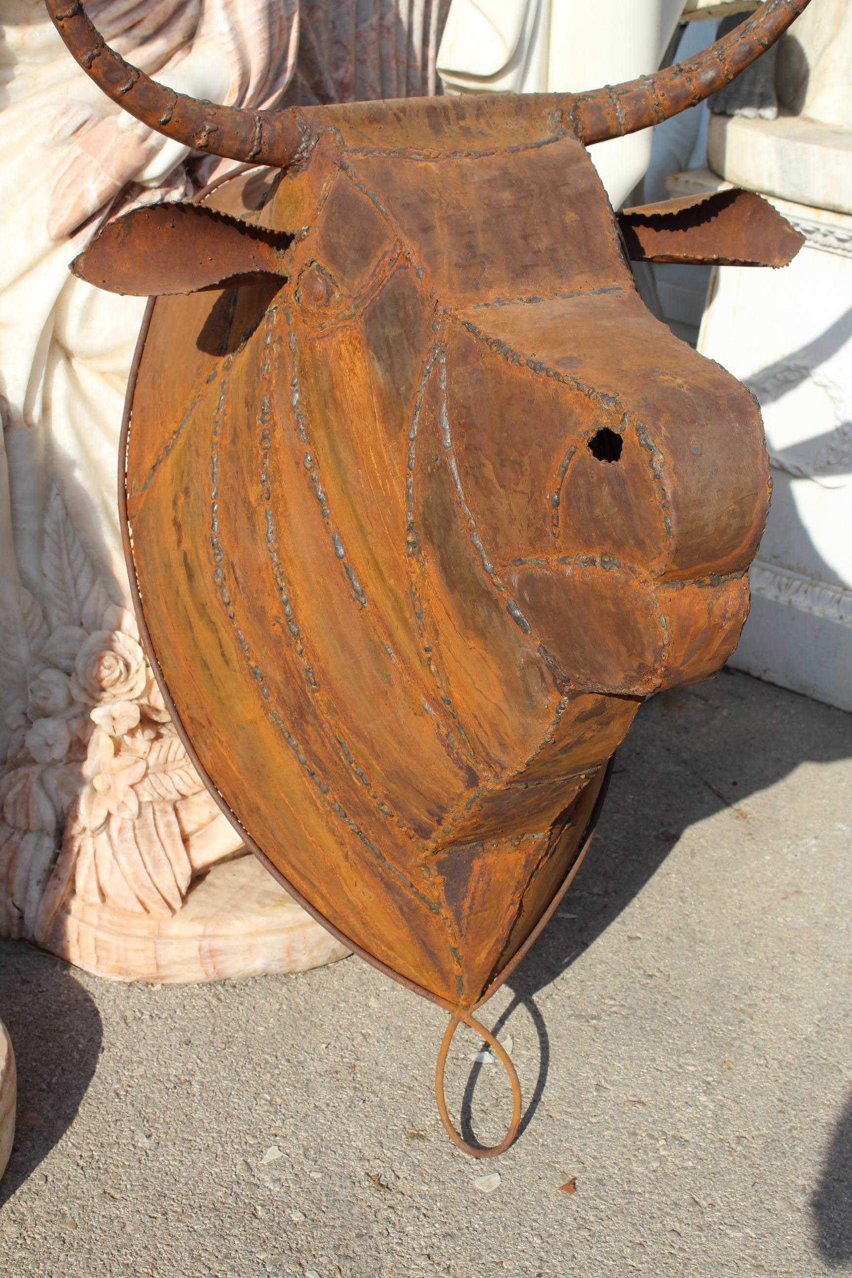 Handcrafted Spanish Bull Iron Head Sculpture In Good Condition In Marbella, ES