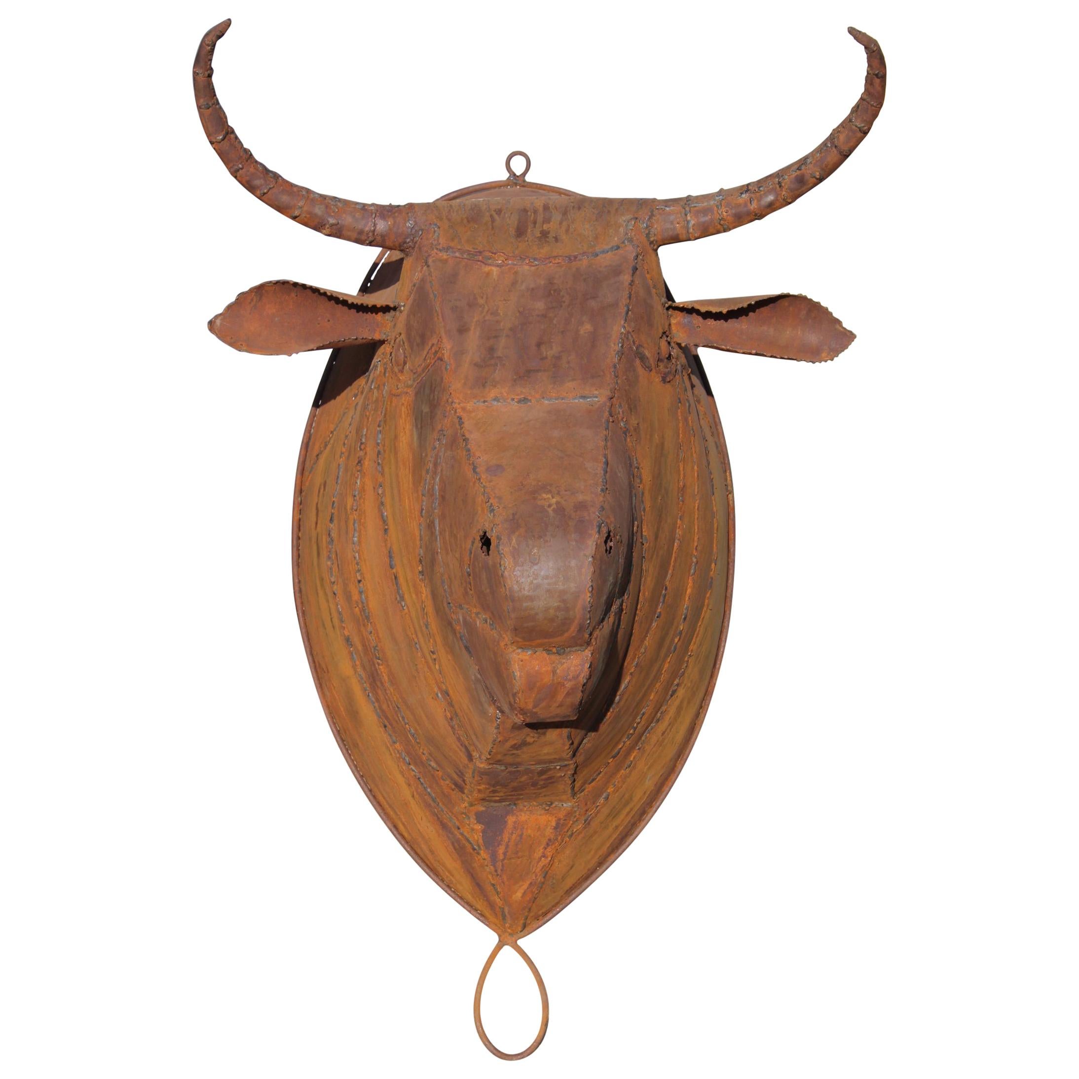 Handcrafted Spanish Bull Iron Head Sculpture