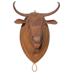 Handcrafted Spanish Bull Iron Head Sculpture
