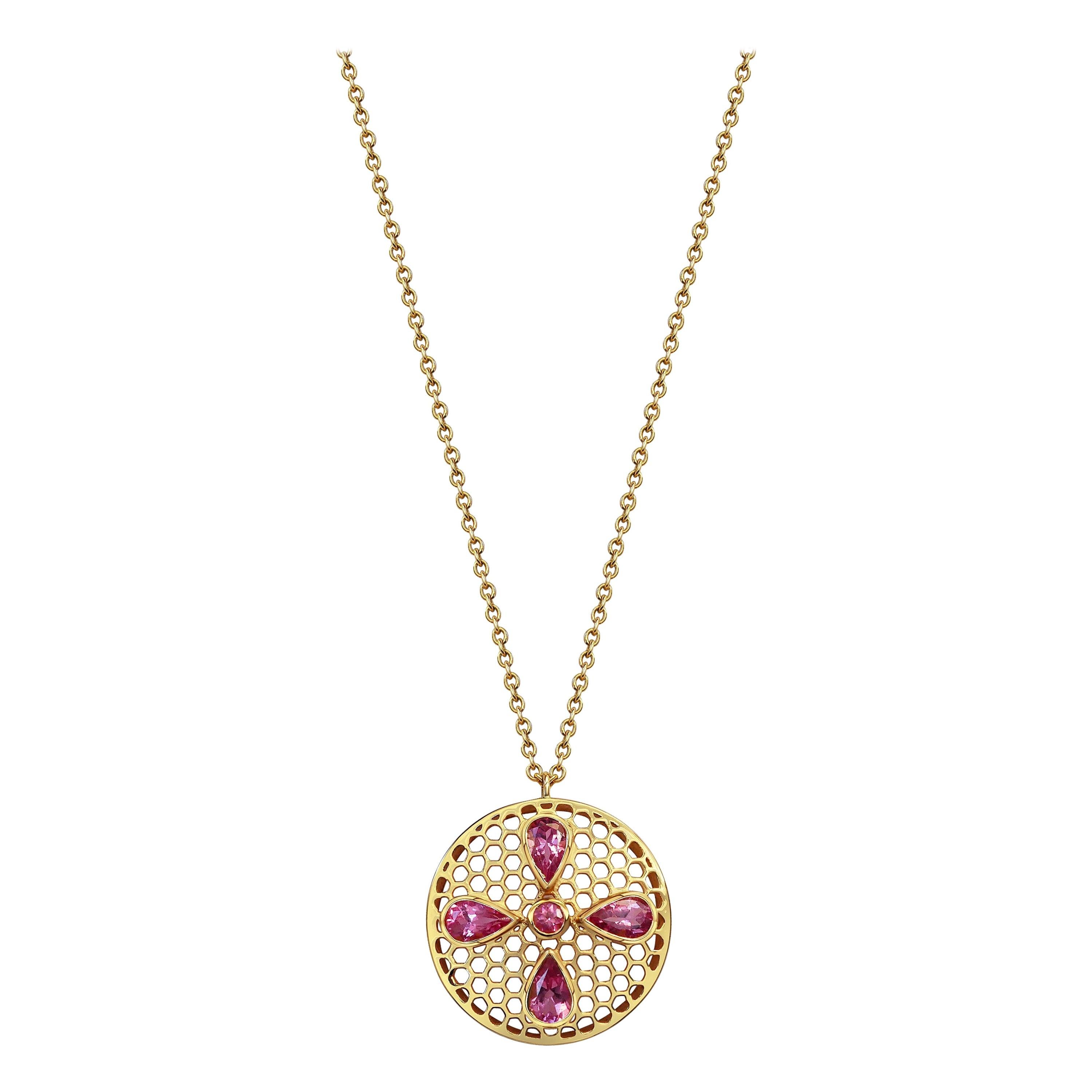 Handcrafted Spinel and 18 Karat Yellow Gold Pendant Necklace For Sale