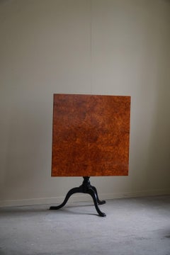 Handcrafted Square Antique Drop Leaf Table in Burl Wood, Swedish, 19th Century