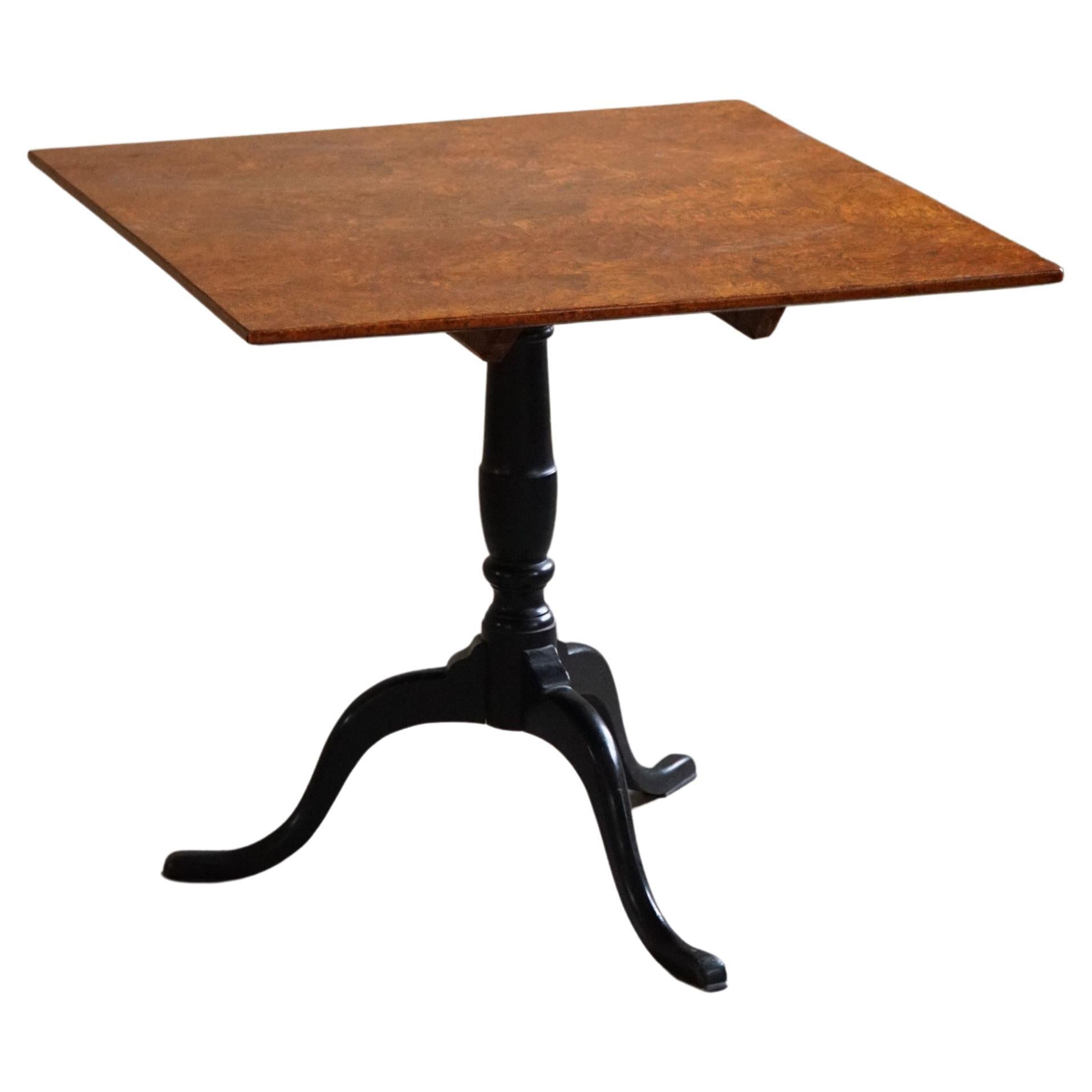 Handcrafted Square Antique Drop Leaf Table in Burl Wood, Swedish, 19th Century For Sale