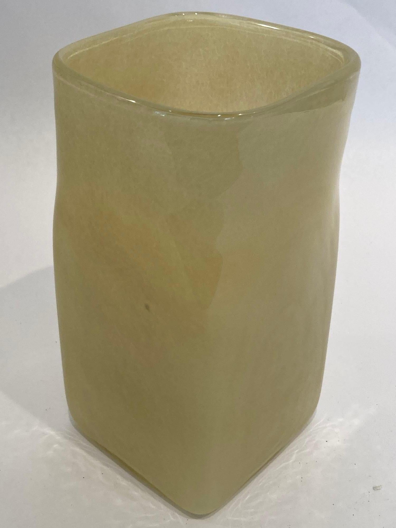 Handcrafted Square Beige Flower Glass Vase Kosta Boda Style, 1980s For Sale 3