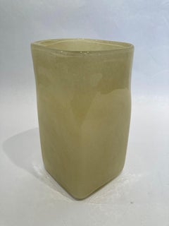 Handcrafted Square Beige Flower Glass Vase Kosta Boda Style, 1980s