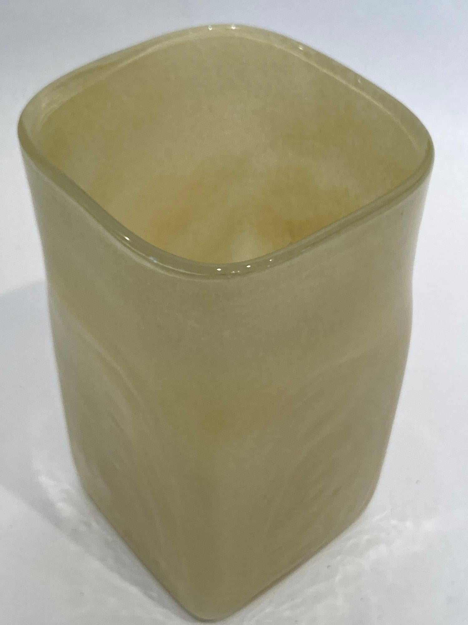 Organic Modern Handcrafted Square Beige Flower Glass Vase Kosta Boda Style, 1980s For Sale