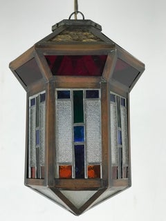 Colgante artesanal de cristal emplomado con diseño geométrico Art Decó para vestíbulo de entrada