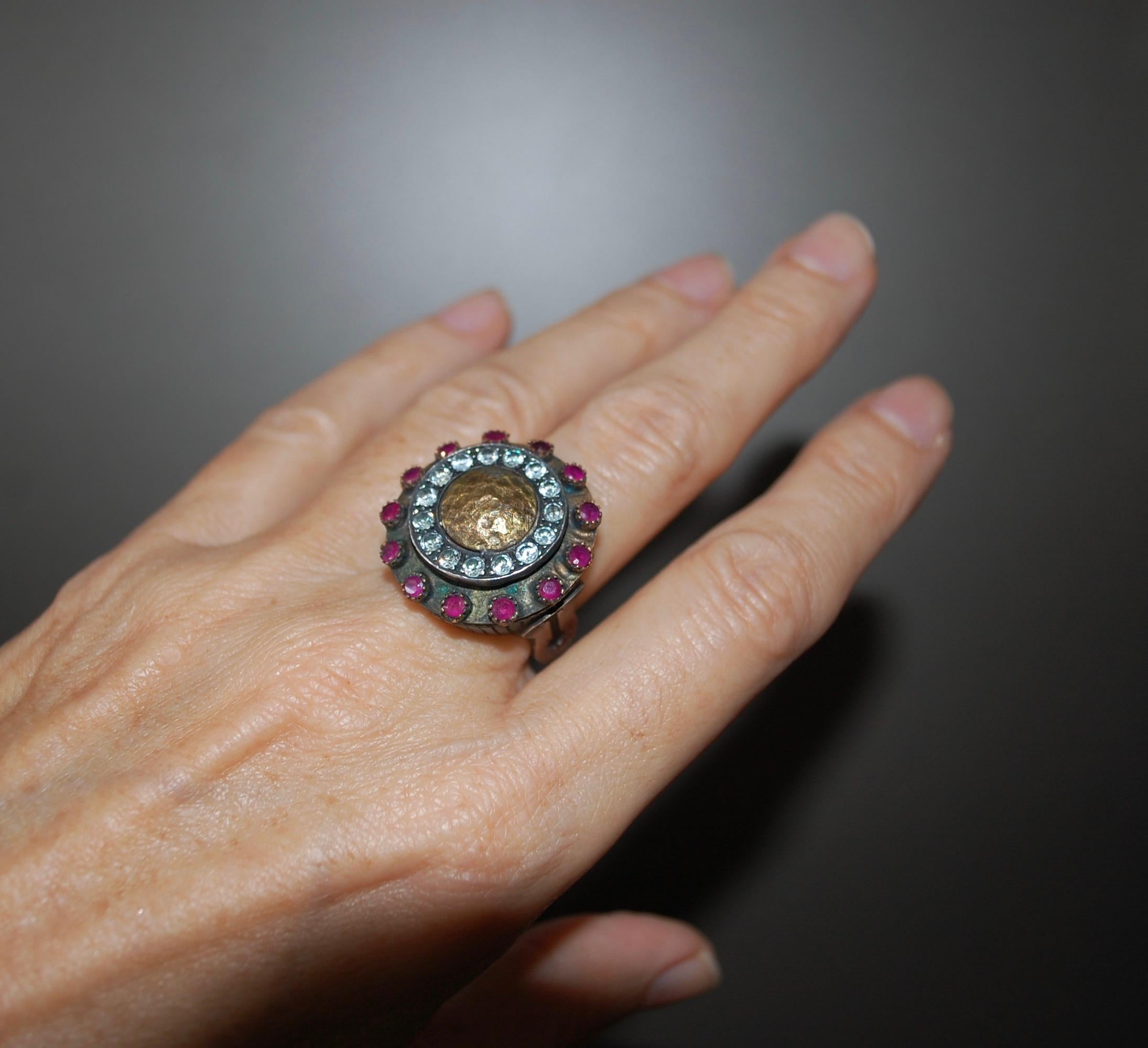 Handcrafted Sterling Ruby Dimond Statement Ring by BORA In Excellent Condition For Sale In Lake Worth, FL