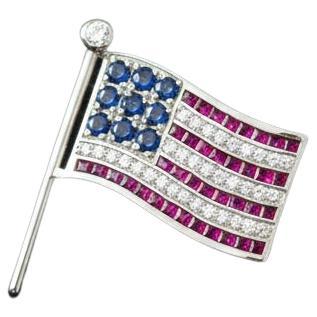 Handcrafted Sterling Silver American Flag Brooch