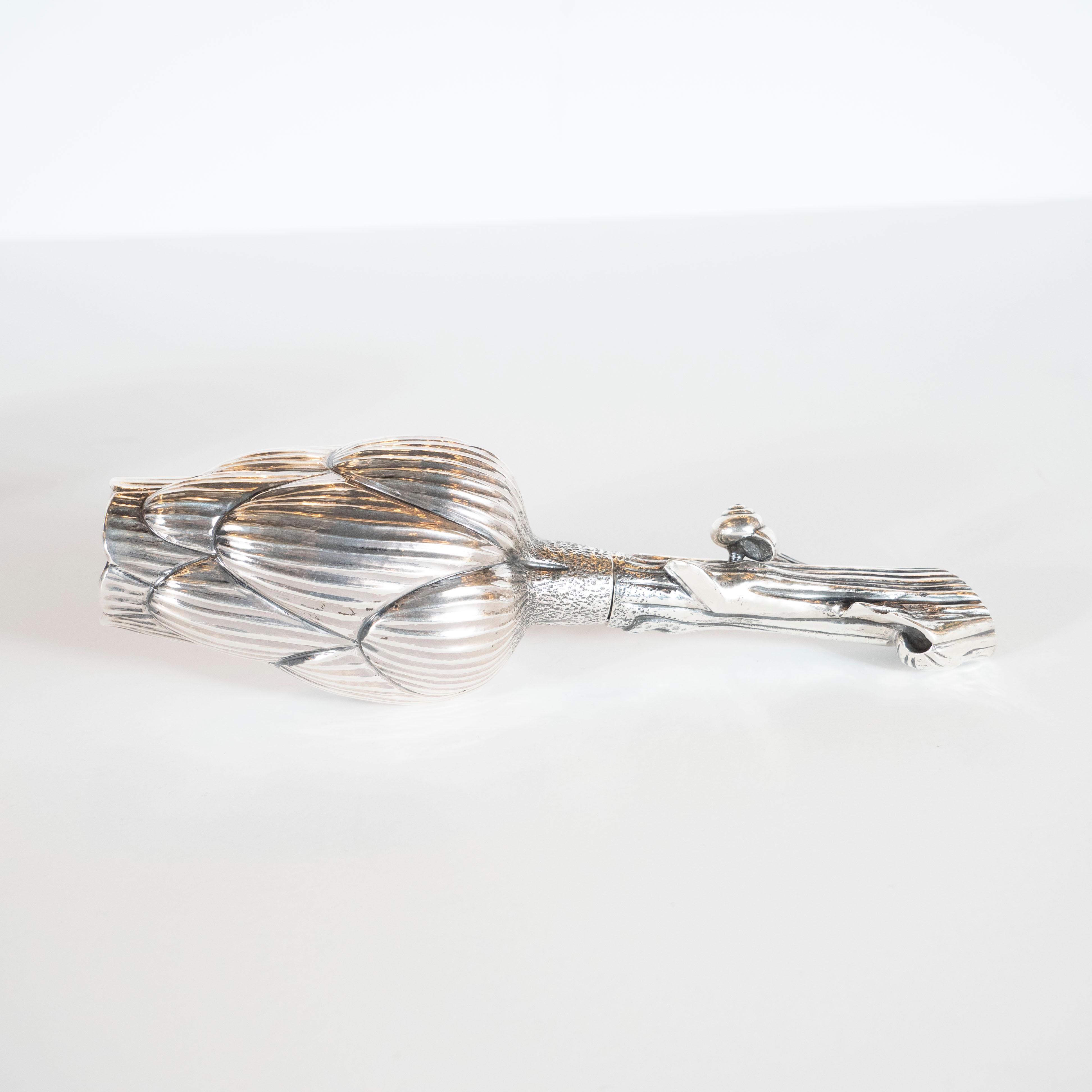 Italian Handcrafted Sterling Silver Artichoke Salt Shaker and Pepper Mill by Missiaglia For Sale