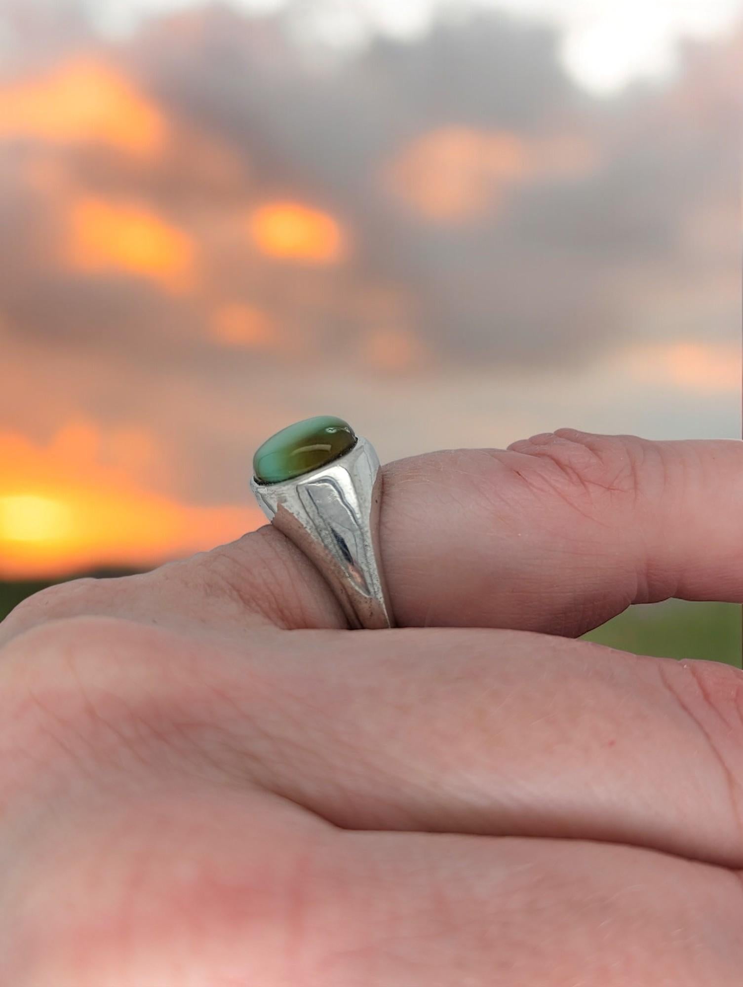 Handcrafted Sterling silver Coral & Turquoise Ring-Silver Oval Turquoise Ring For Sale 1