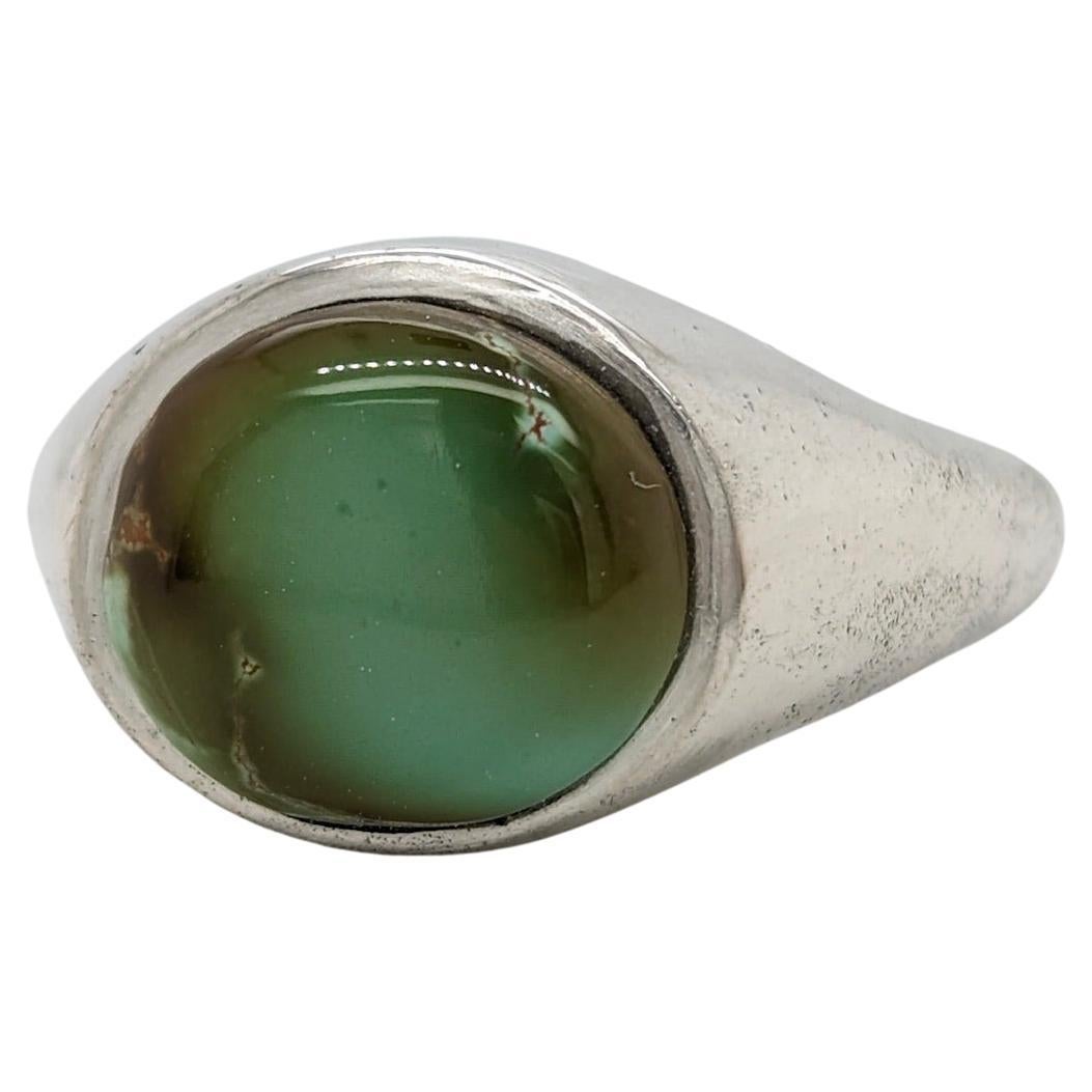 Handcrafted Sterling silver Coral & Turquoise Ring-Silver Oval Turquoise Ring