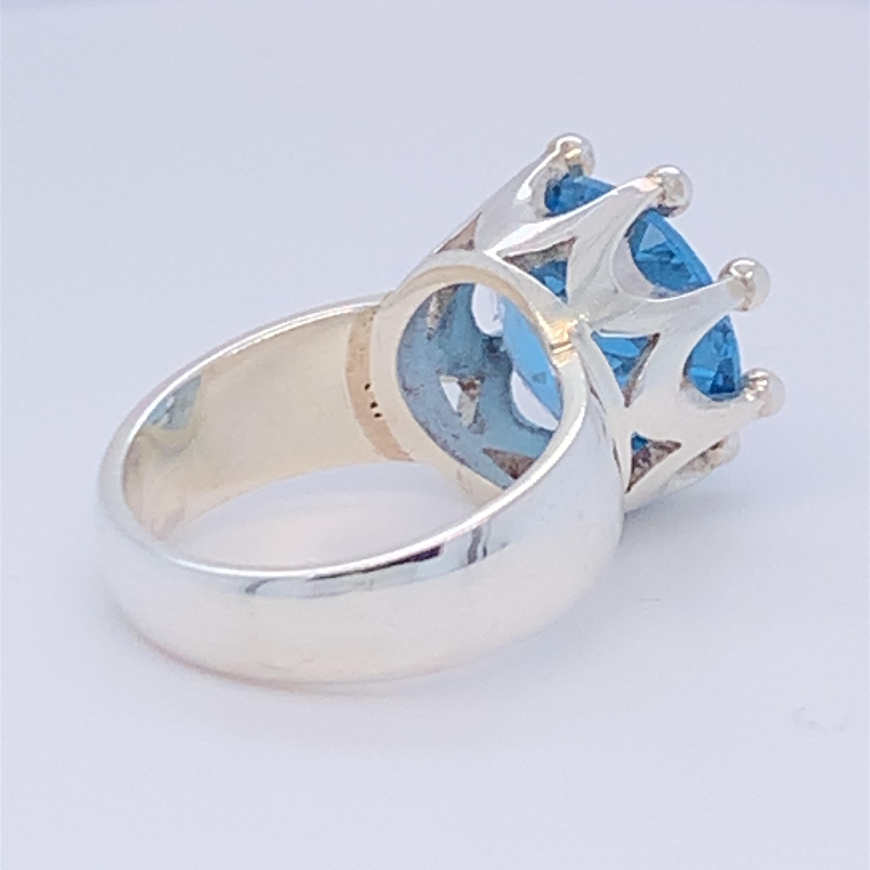 Handcrafted Sterling Silver Crown Design Blue Topaz Ring For Sale 4